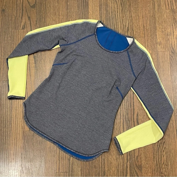 Lululemon Runder Under Long Sleeve Limitless Blue/Heathered Coal/Yellow 8 - Picture 2 of 13